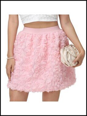 3D Floral Rose Petal Mini Skirt High Waist A-Line Going Out Skirt